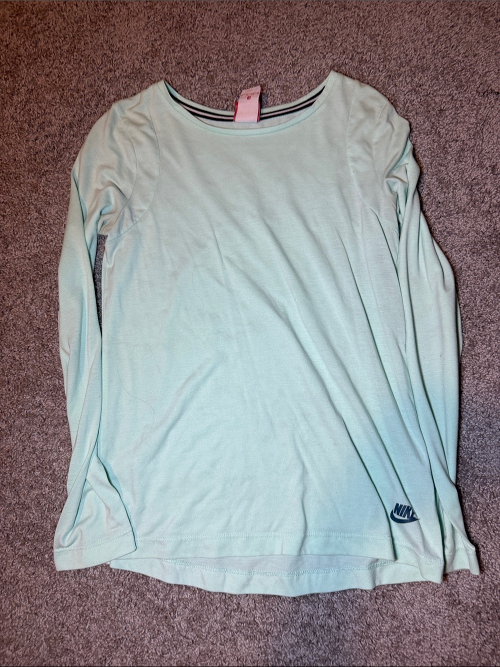 Nike Mint Green Long Sleeve Top with Navy Swoosh